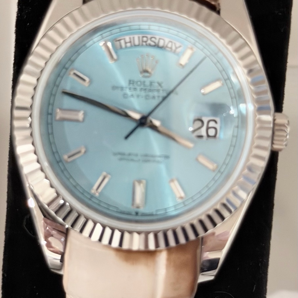 Rolex Ice Blue Dial DayDate Watch With Silver Case